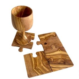 Olive Wood Coaster Puzzle 4-Pcs Set - Unique Interlocking Drink Coasters for Wooden Table Protection