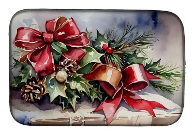 Christmas Bows & Ribbons Dish Drying Mat Absorbent Dish Drying Mat Pad for Kitchen Counter Dish Drainer Mat for Countertop, 14 x 21", Multicolor